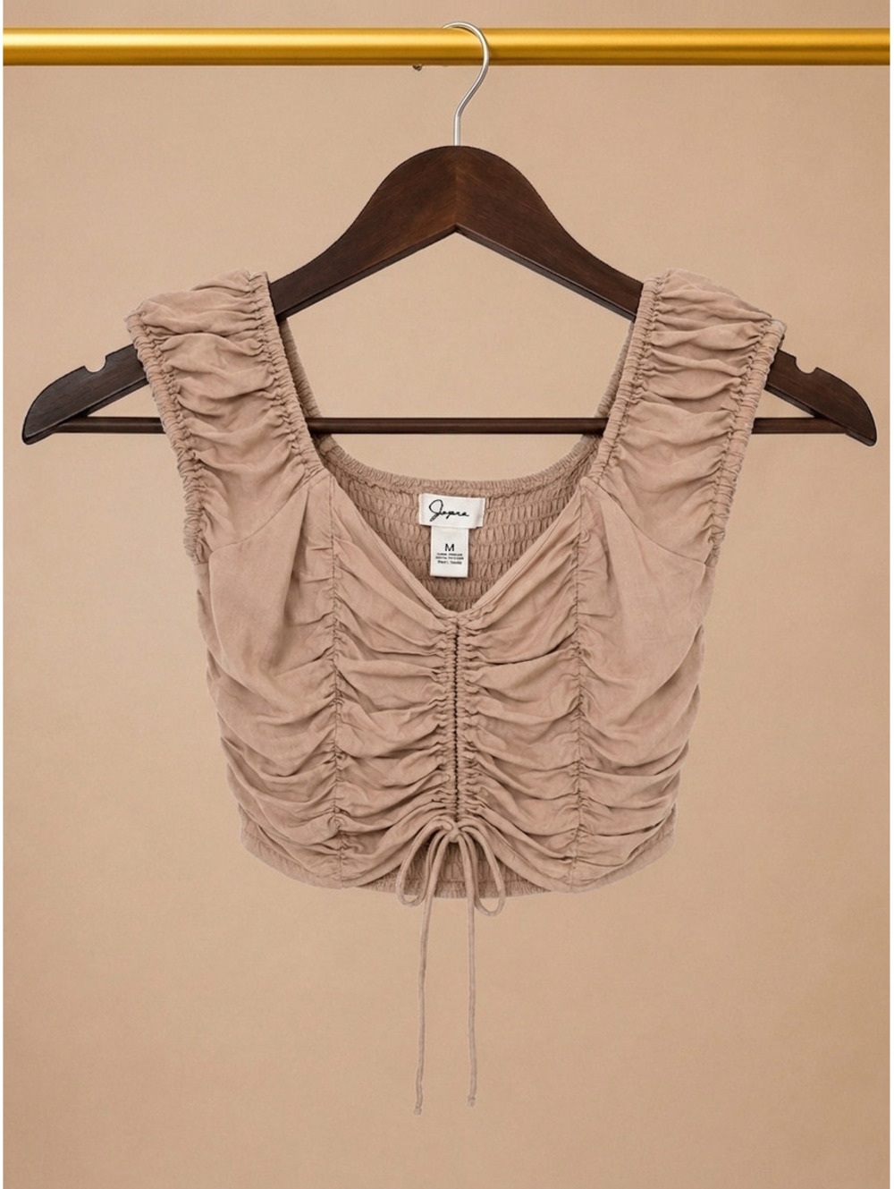 Japna Ruched Cinch Front Smocked Back Crop Top- Medium